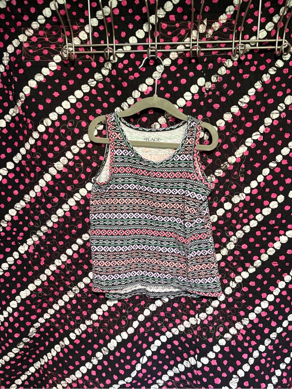 The Children's Place Pink, Black & White Geometric Tank Top